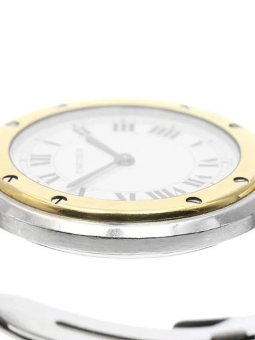 CARTIER Santos Round LM YG bezel white Dial Quartz Men's Watch_954669